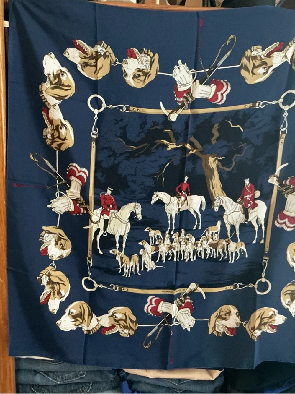 Authentic Hermès "Chasse à Courre" Silk Scarf w/ COA. Vintage